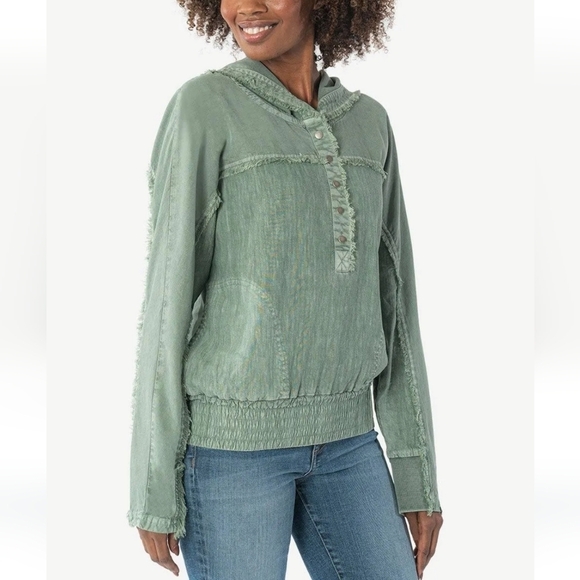 Kut from the Kloth Kut Amelia Contrast Pullover Hoodie 1/4 Snap Button - Picture 1 of 10